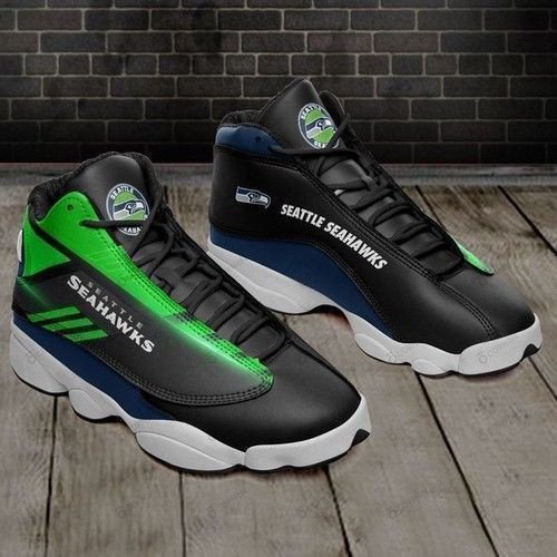 Seattle Seahawks Black Green Air Jordan 13 Printing Shoes Sneaker