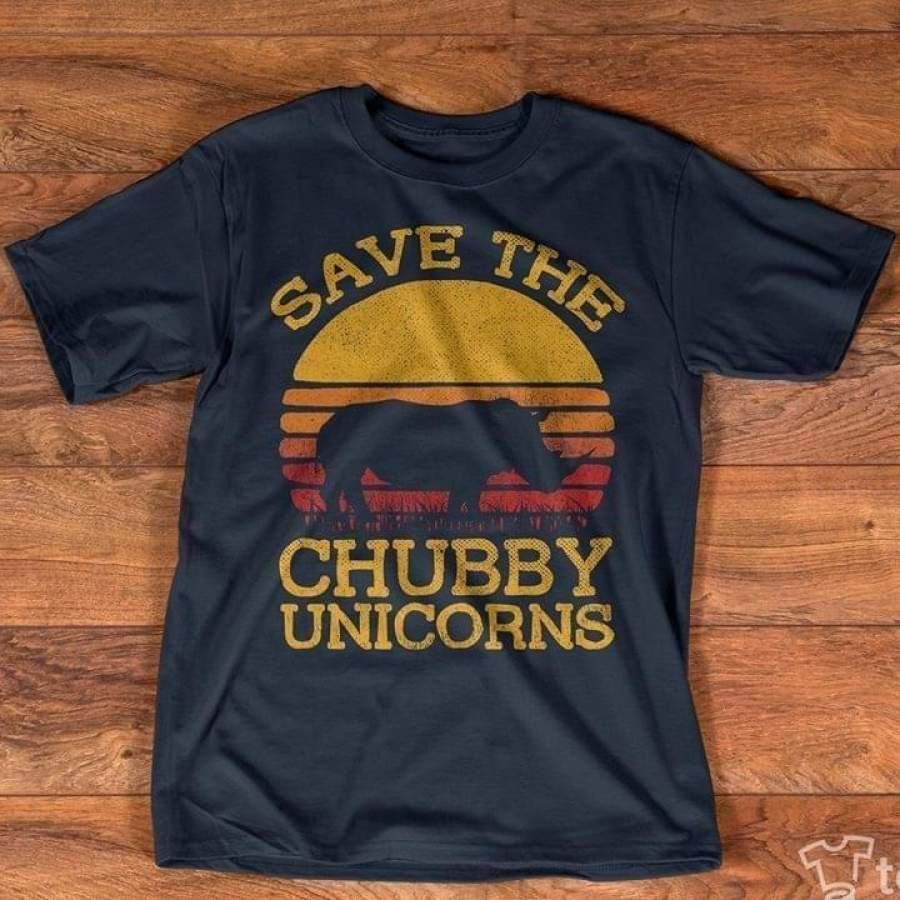 Save The Chubby Unicorns Vintage T Shirt Black Cotton Men S-3XL