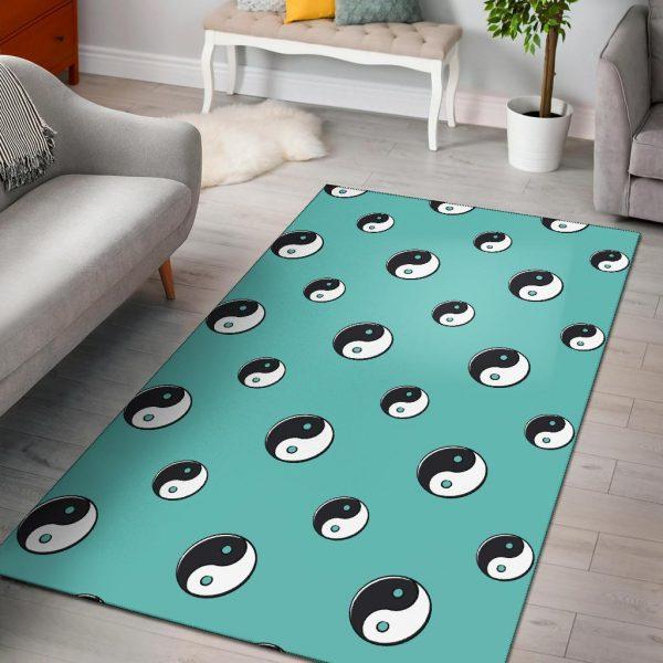 Yin Yang Blue Pattern Print Home Decor Rectangle Area Rug