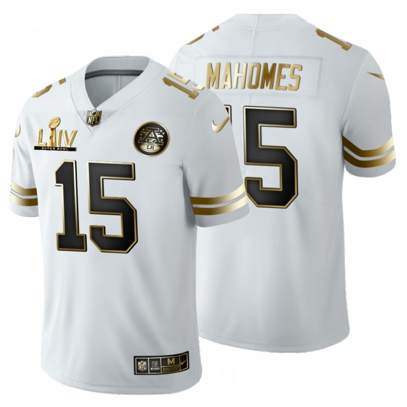 Men’S Kansas City Chiefs #15 Patrick Mahomes White Super Bowl Liv Golden Edition Jersey – All Stitched, Embroidery