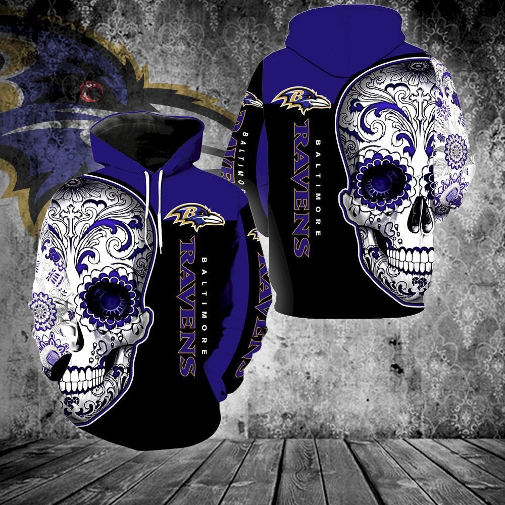 Baltimore Ravens Skull Full 97 Unisex 3D Hoodie Gift For Fans