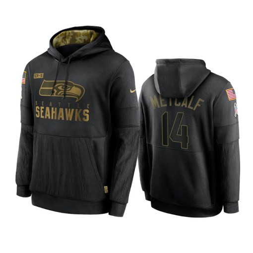 Seattle Seahawks Dk Metcalf Black 2020 Salute To Service Sideline Performance Pullover Hoodie