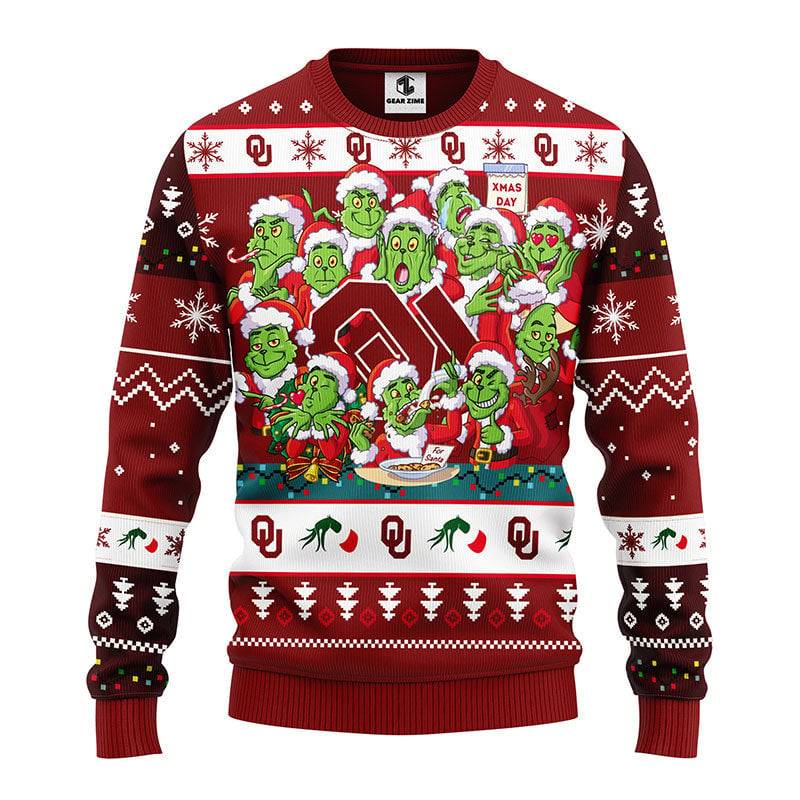 Oklahoma Sooners 12 Grinch Xmas Day Ugly Christmas Sweater