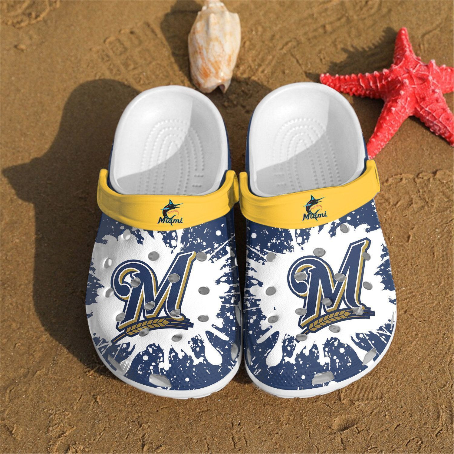 Milwaukee Brewers Paint Flakes Crocs Crocband Clog Comfortable Water Shoes In Navy