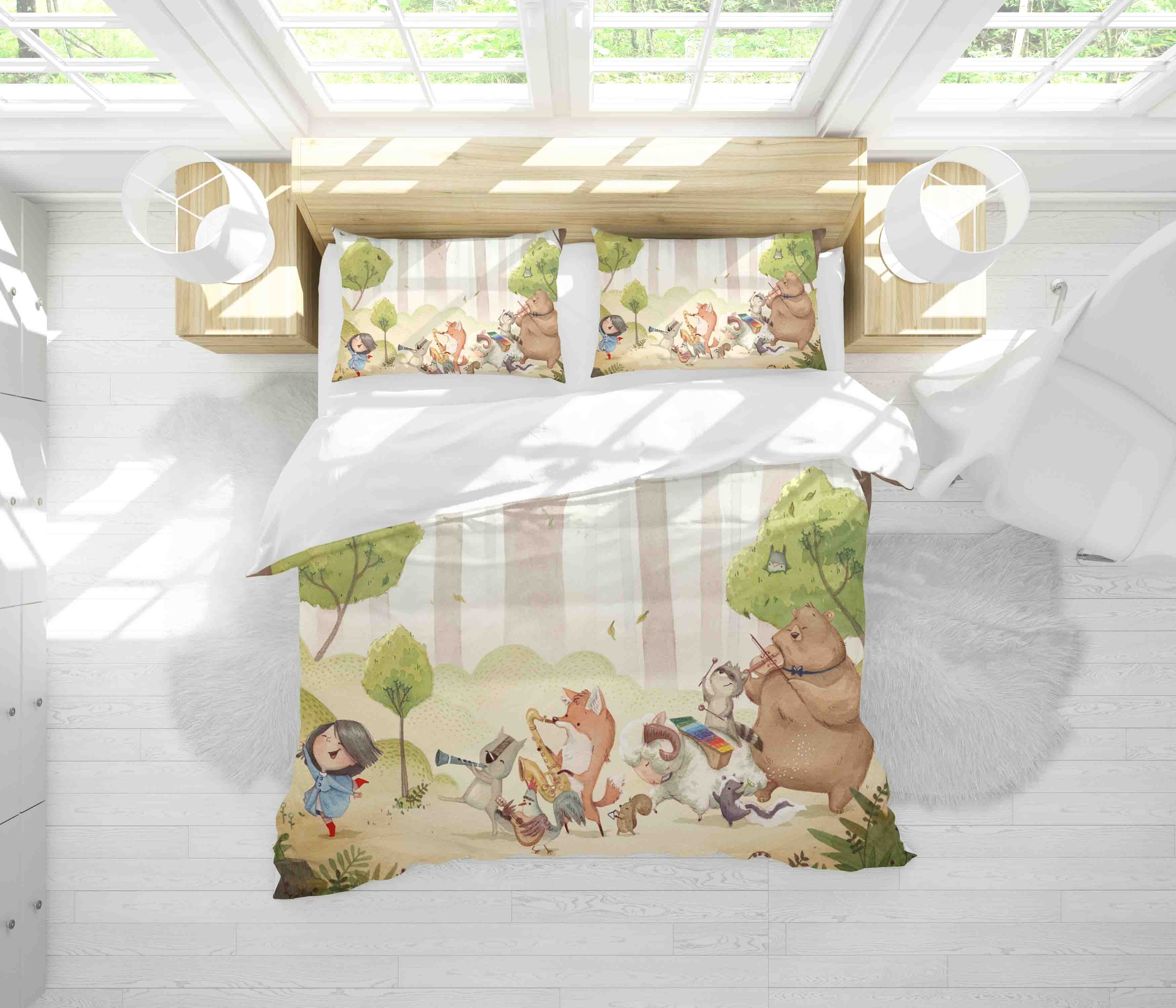 3D Cartoon Animal Forest Concert Quilt Cover Set Bedding Set Duvet Cover Pillowcases Sf024