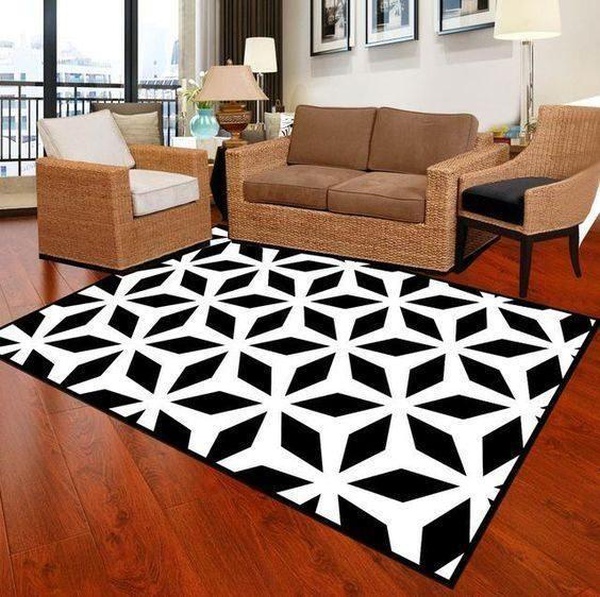 3D Black And White Geometric Flower Design Area Rug Home Decor