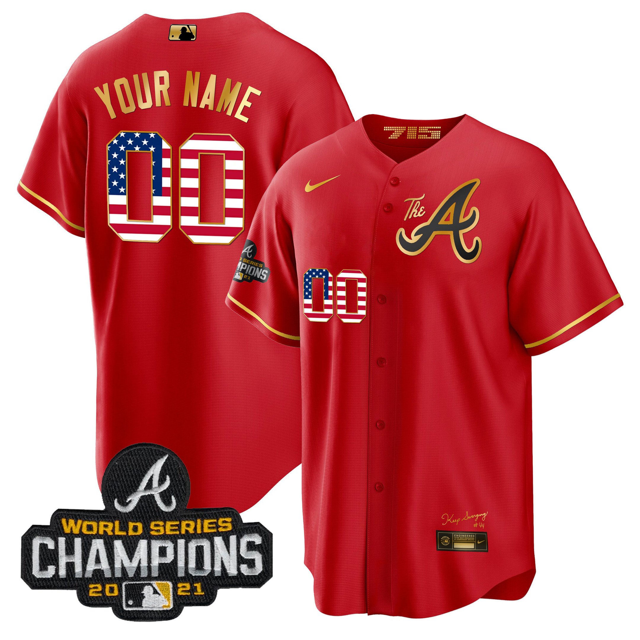 Atlanta Braves The A Gold Flag Custom Jersey – All Stitched