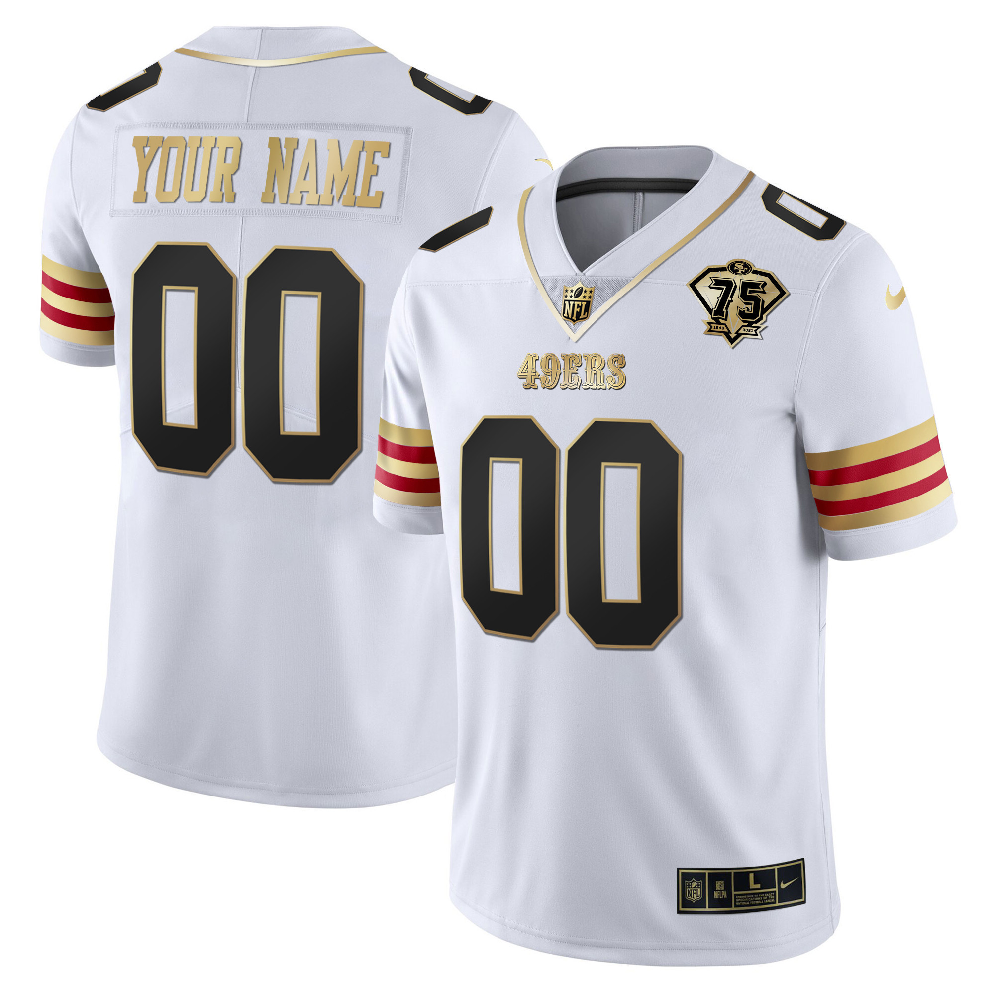 49Ers 75Th Anniversary Patch Vapor Gold Custom Jersey V2 – All Stitched