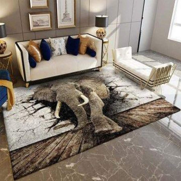 3D Elephant Area Rug / Animal Print Floor Decor 190909