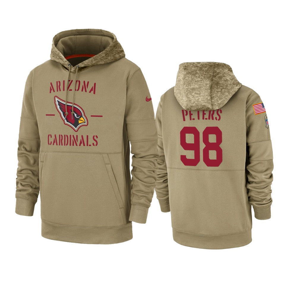 Arizona Cardinals Corey Peters Tan 2019 Salute To Service Sideline Therma Pullover Hoodie