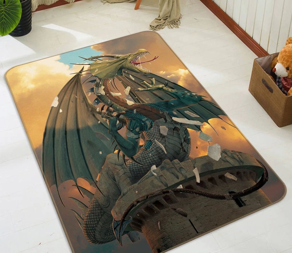 3D Big Dragon On Top Of Castle Area Rug Home Decor