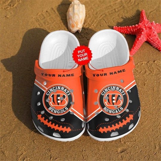 Cincinnati Bengals Logo Custom Name Crocs Classic Clogs Shoes In Orange Black