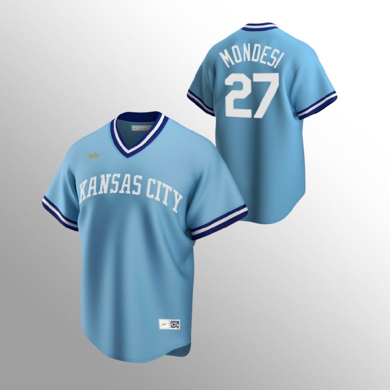 Men’S Kansas City Royals #27 Adalberto Mondesi Light Blue Road Cooperstown Collection Jersey – All Stitched, Embroidery