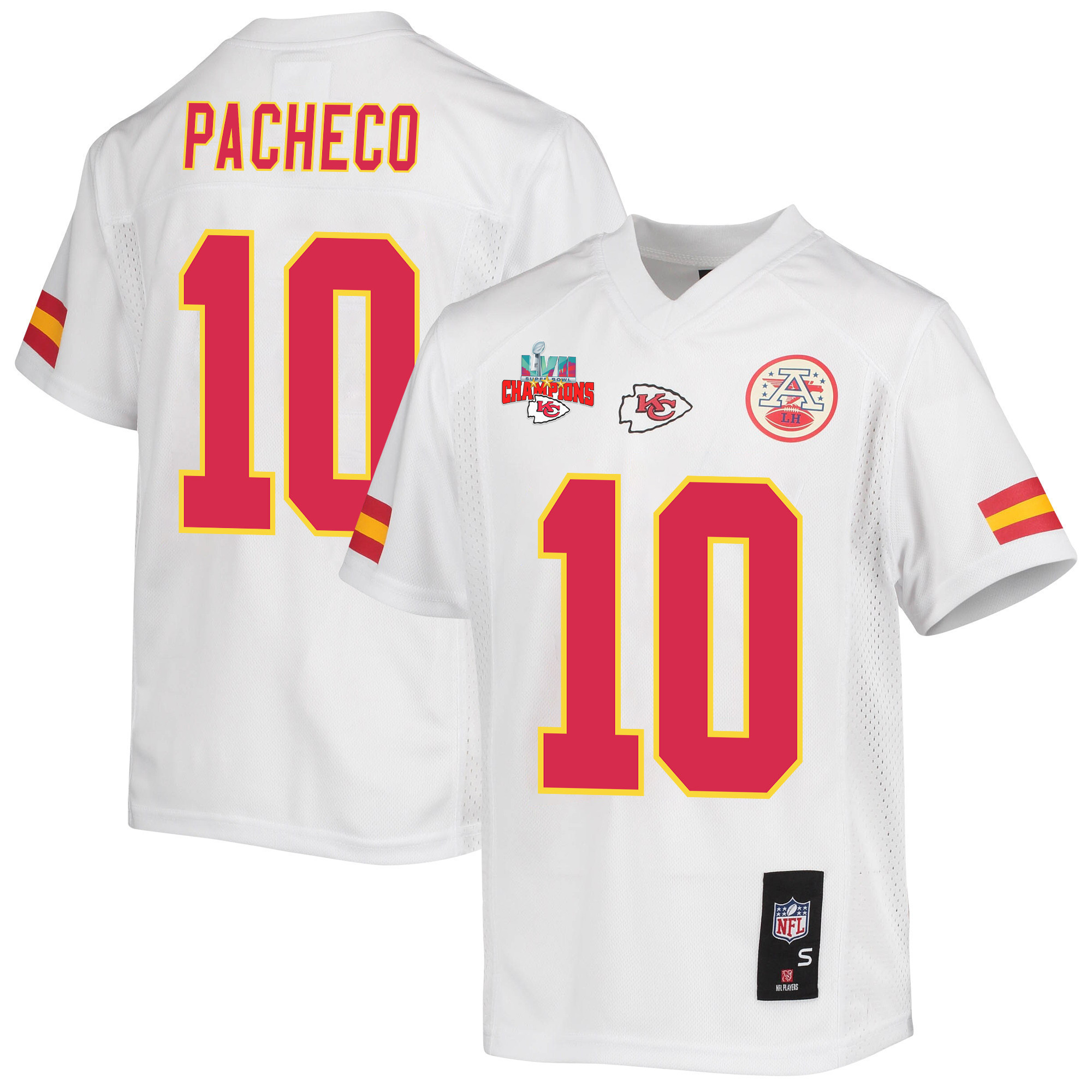 Isiah Pacheco 10 Kansas City Chiefs Super Bowl Lvii Champions 3 Stars Youth Game Jersey – White