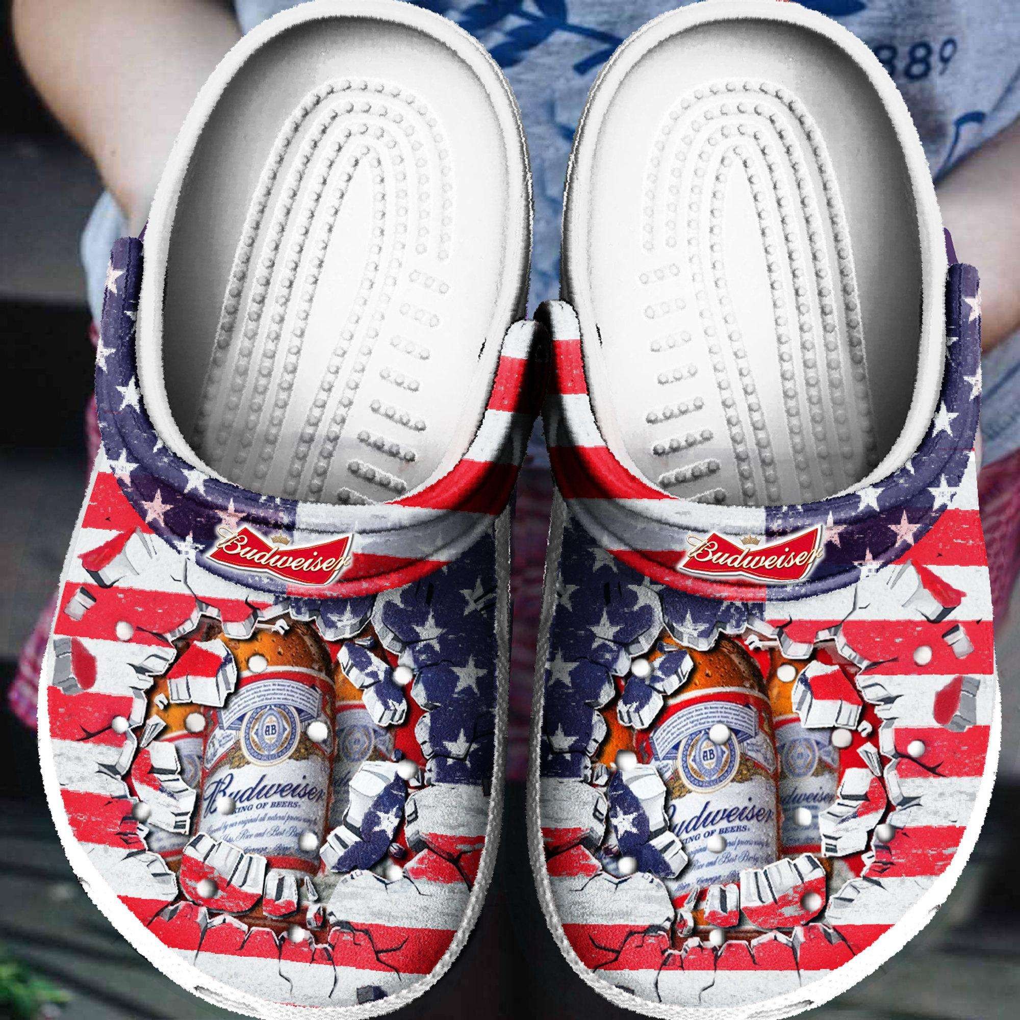 American Flag And Budweiser For Mens And Womens Gift For Fan Classic Water Rubber 3D Crocband Clog