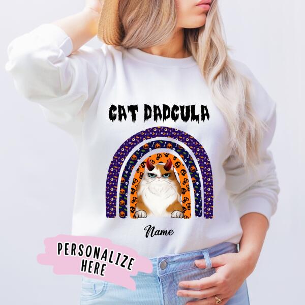 Personalized Rainbow Cat Dadcula Sweatshirt, Halloween Cat Sweatshirt