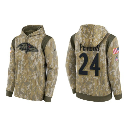 Marcus Peters Baltimore Ravens Camo 2021 Salute To Service Veterans Day Therma Pullover Hoodie