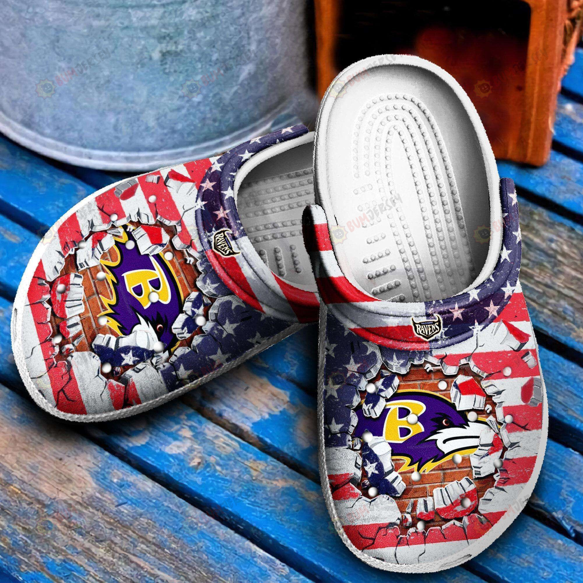 Baltimore Ravens Broken Brick Pattern Crocs Classic Clogs Shoes In Purple & Red – Aop Clog