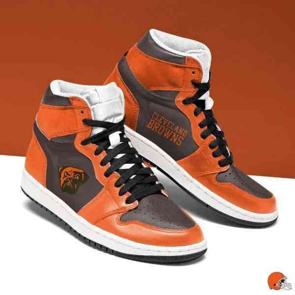 Brown And Black Themed Cleveland Browns Football Air Jordan 1 High Printing Shoes Sneaker