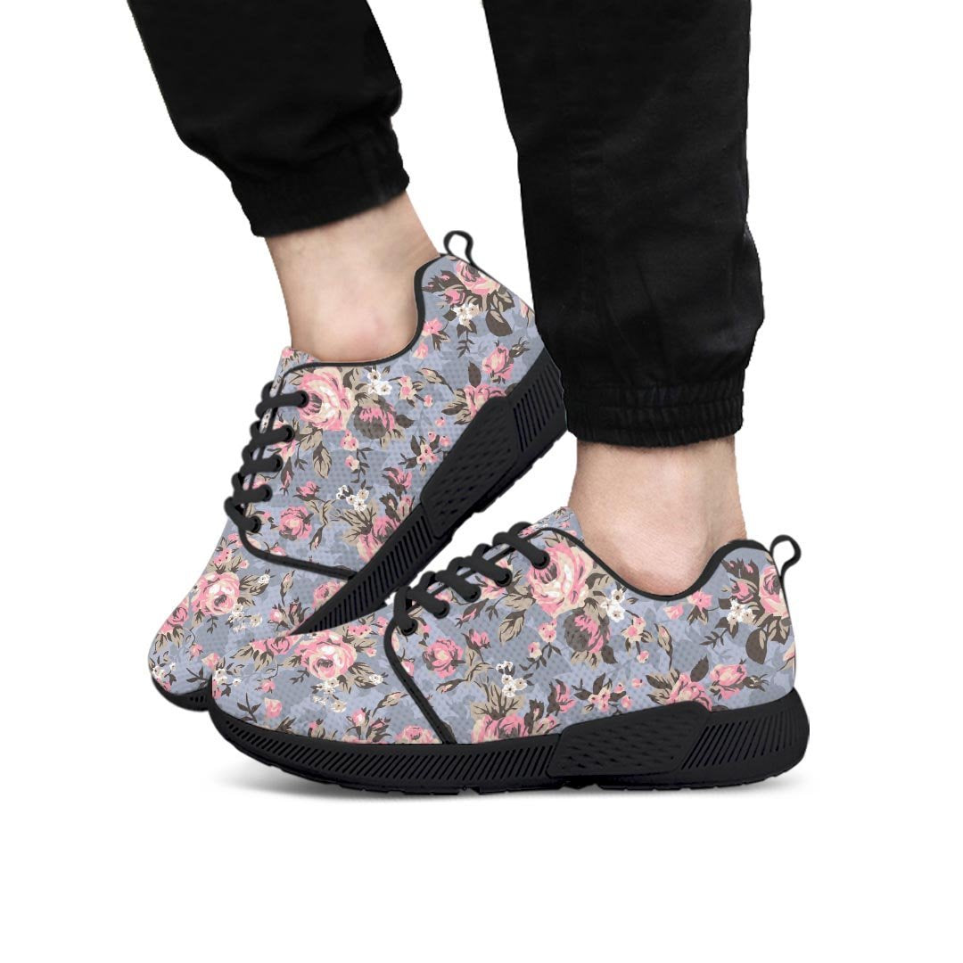 Vintage Pink Rose Flower Print Men’S Athletic Shoes