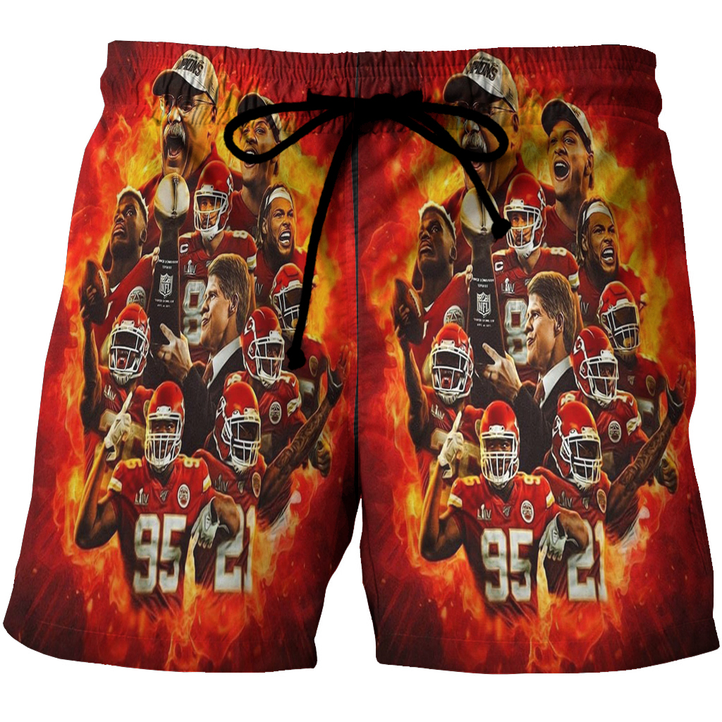 Kansas City Chiefs Fire Team 3D All Over Print Summer Beach Hawaiian Short