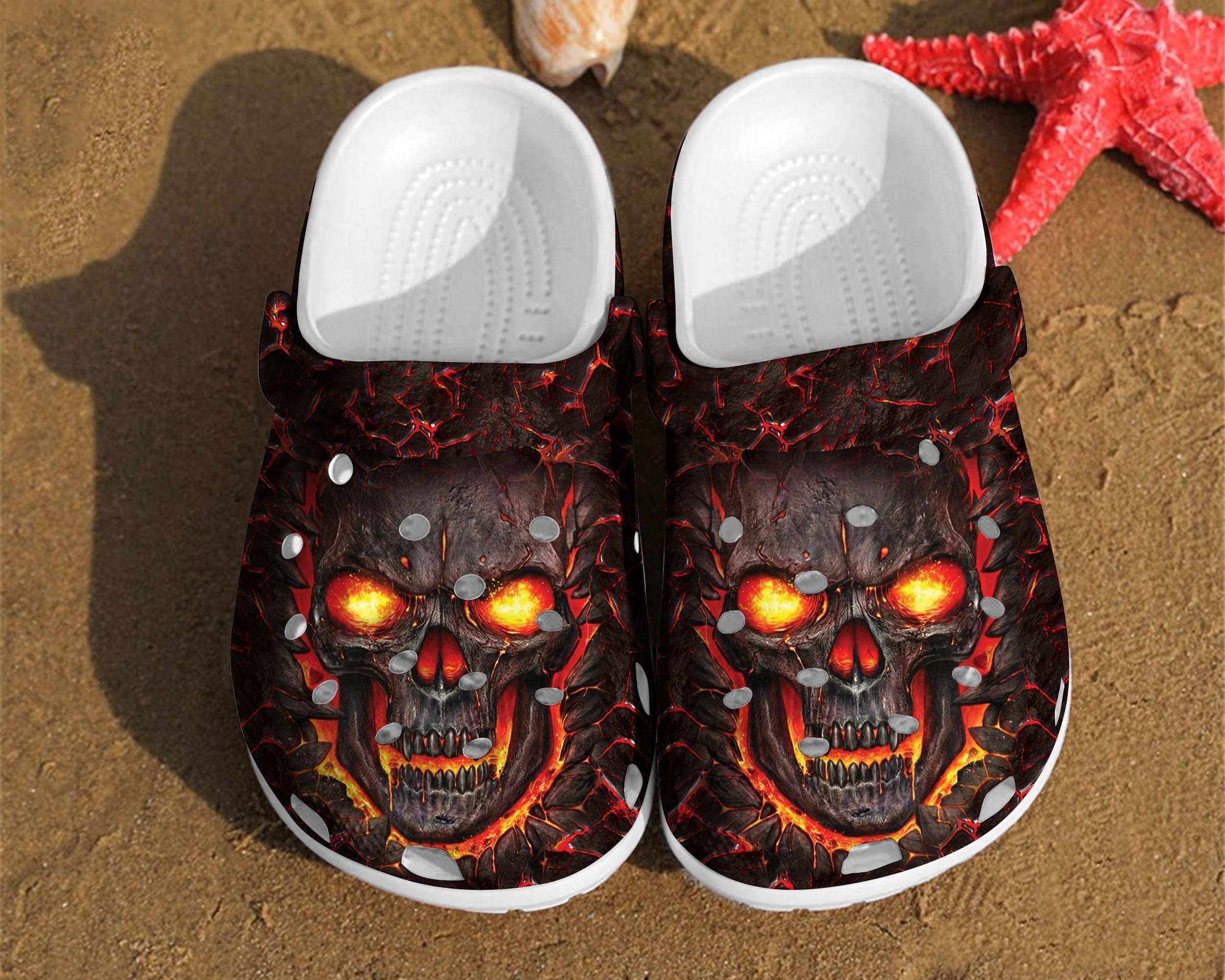 Skull Art Fire Motorcycle Lovers Gift For Fan Classic Water 3D Crocband Clog