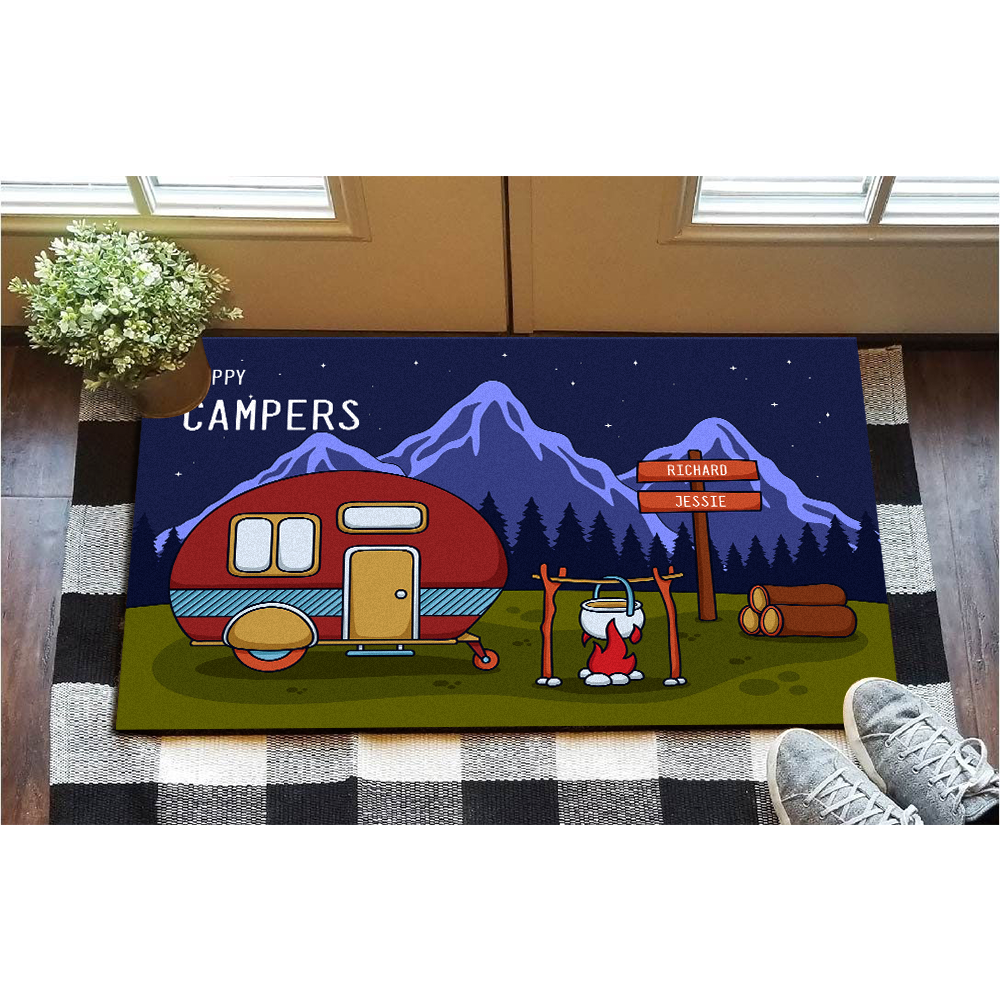 Personalized Funny Doormat, Happy Campers Doormat, Camping Mat, Camper Family Rug, Camping Decor