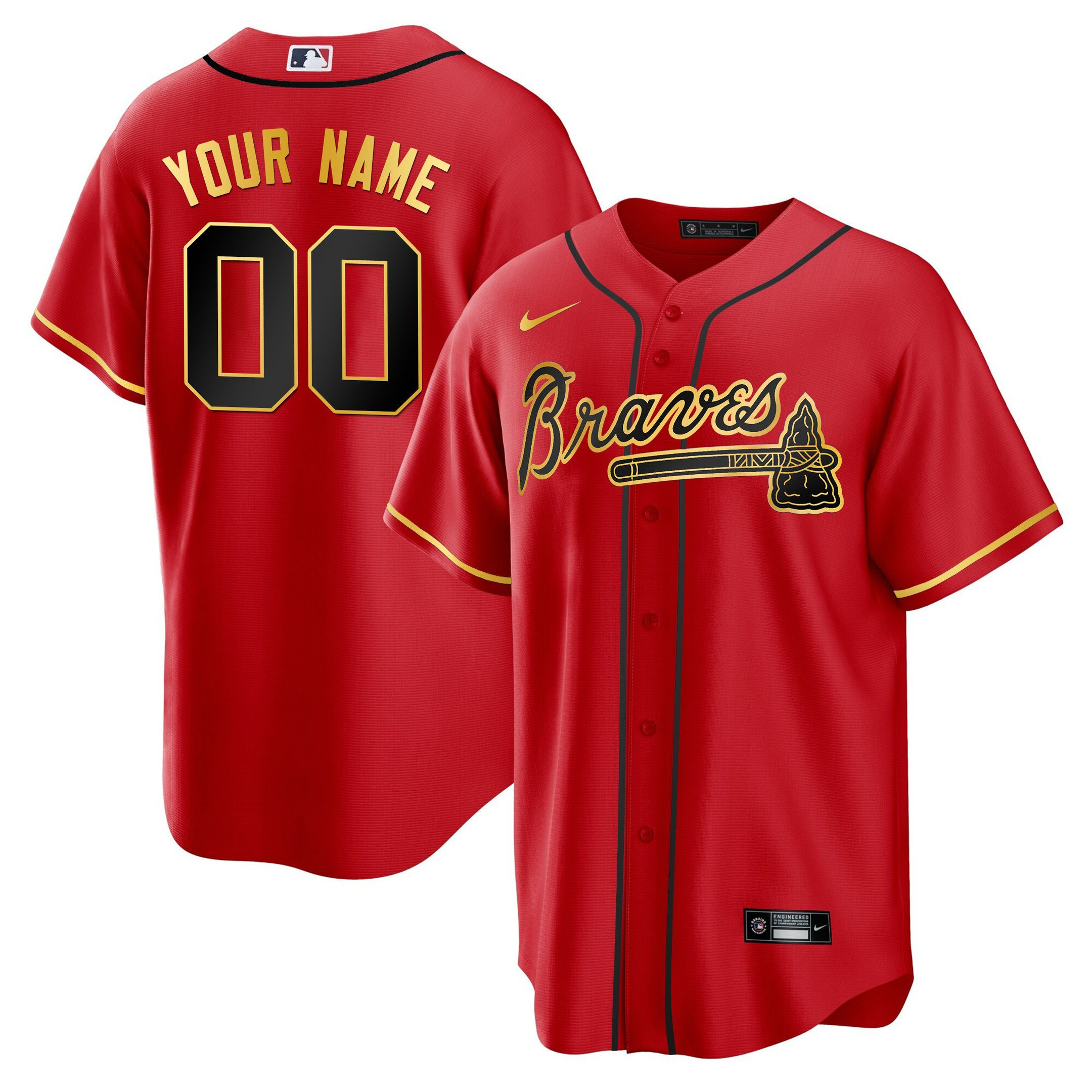 Atlanta Braves Gold Trim Custom Jersey – All Stitched