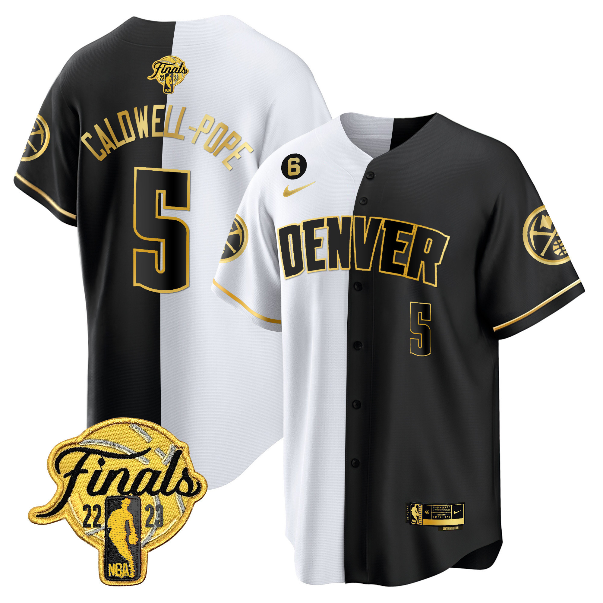 Denver Nuggets 2023 Finals Patch Split Gold Baseball Jersey – All Stitched