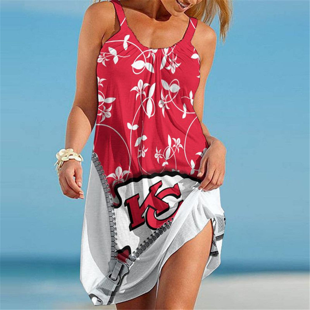 Kansas City Chiefs Women Floral 3D Beach Dress