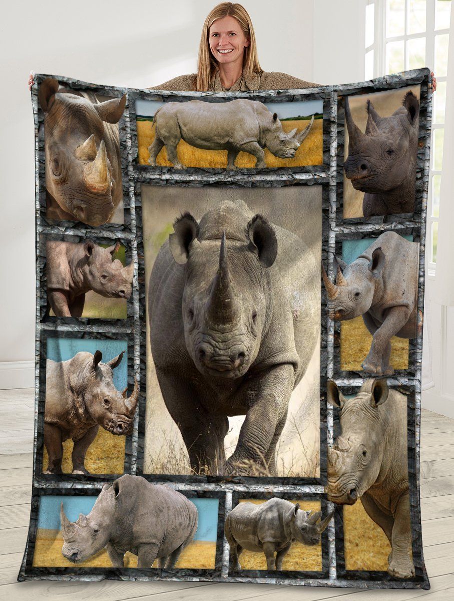 3D Rhino Wild Animals Fleece Blanket