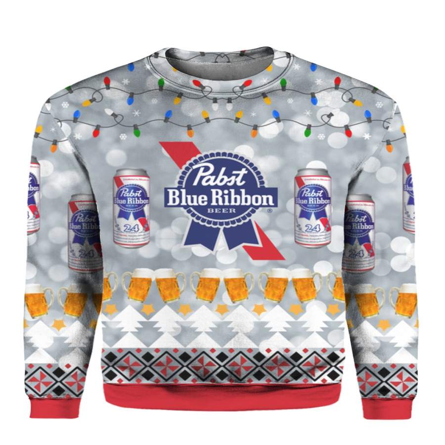 Pabst Blue Ribbon Beer 3D Print Ugly Christmas Sweater