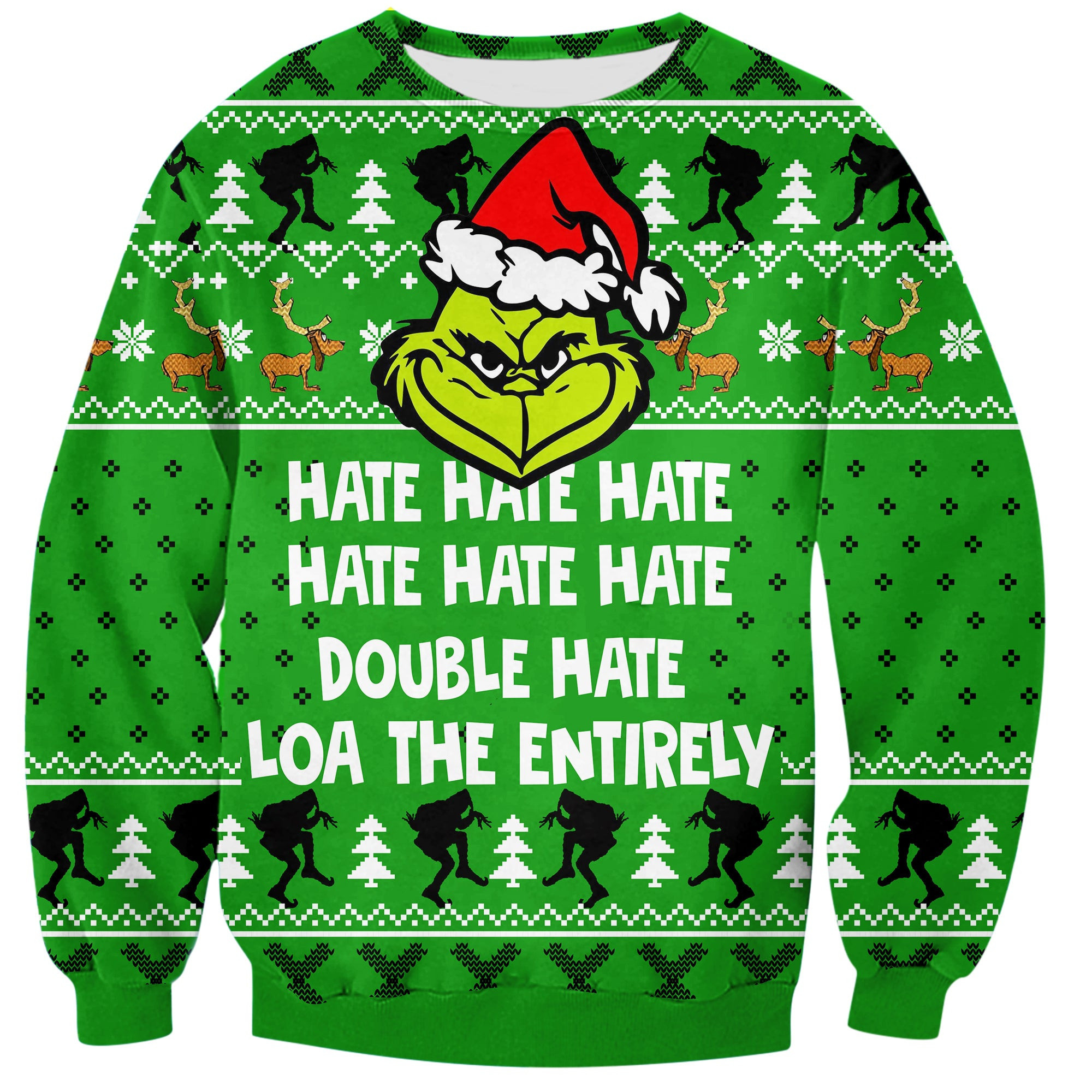 Grinch Hate Hate Hate Print Ugly Christmas Sweater Hoodie All Over Printed