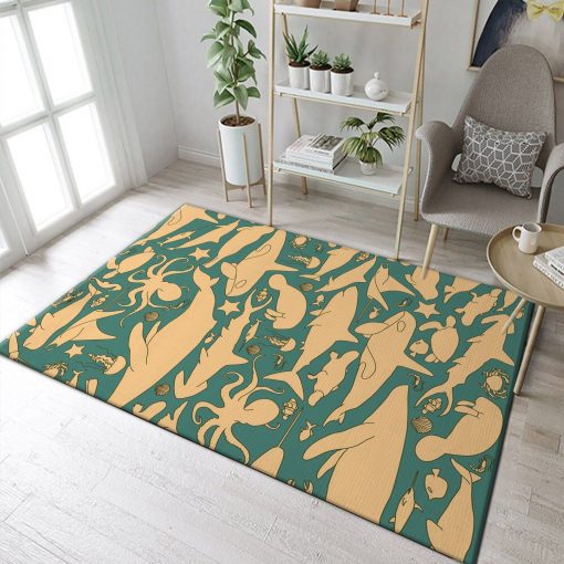 Sea Animals Pattern Rug All Over Print Logo Custom Area Rug Carpet Full Sizes Home Living Rug Carpet Decor