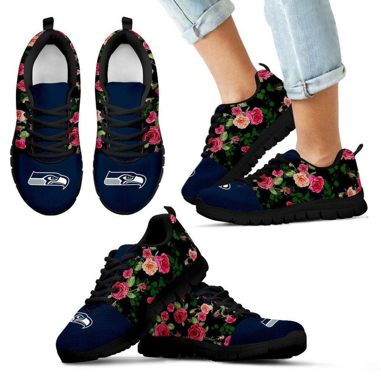 Vintage Floral Seattle Seahawks Sneakers Running Shoes For Men, Women Shoes7362