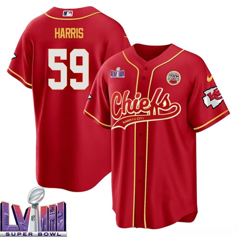 Darius Harris 59 Kansas City Chiefs Super Bowl Lviii Baseball Men Jersey – Red