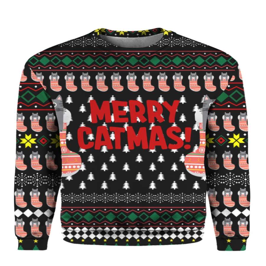 Merry Catmas Funny 3D Ugly Christmas Sweater