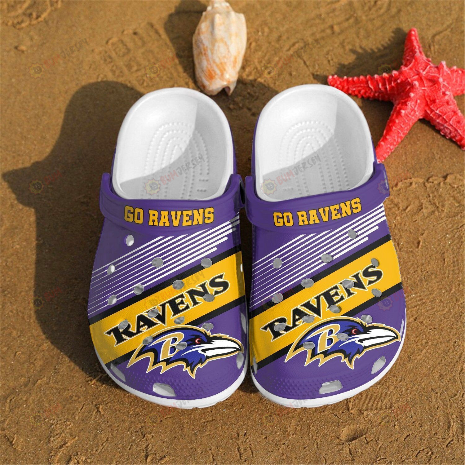 Baltimore Ravens Logo Pattern Crocs Classic Clogs Shoes In Purple & Yellow – Aop Clog