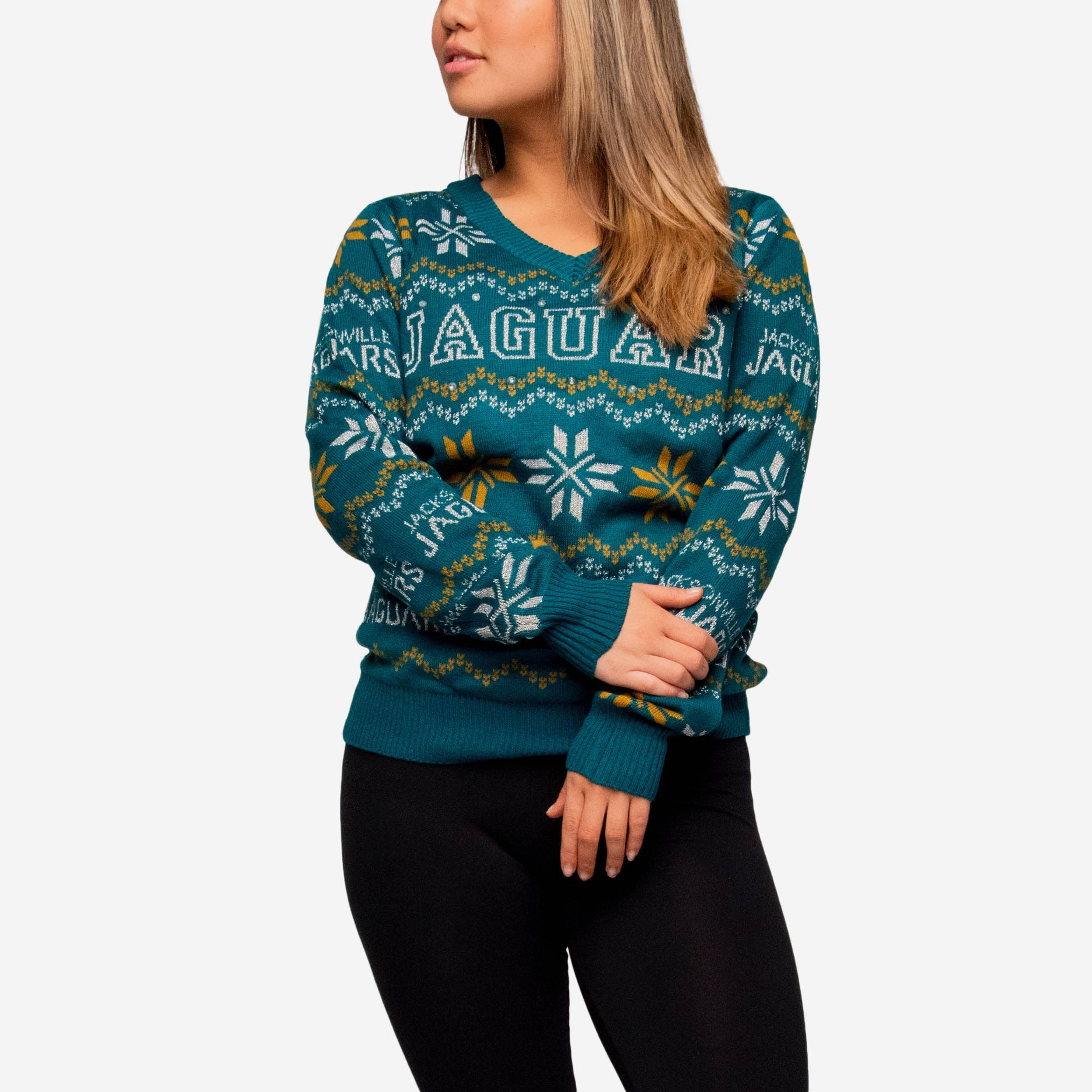 Jacksonville Jaguars Womens Light Up V-Neck Bluetooth Sweater