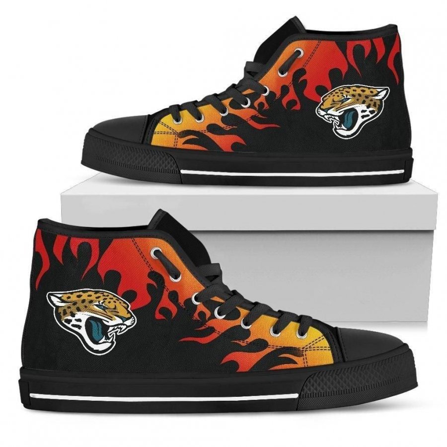 Fire Burning Fierce Strong Logo Jacksonville Jaguars High Top Shoes #485