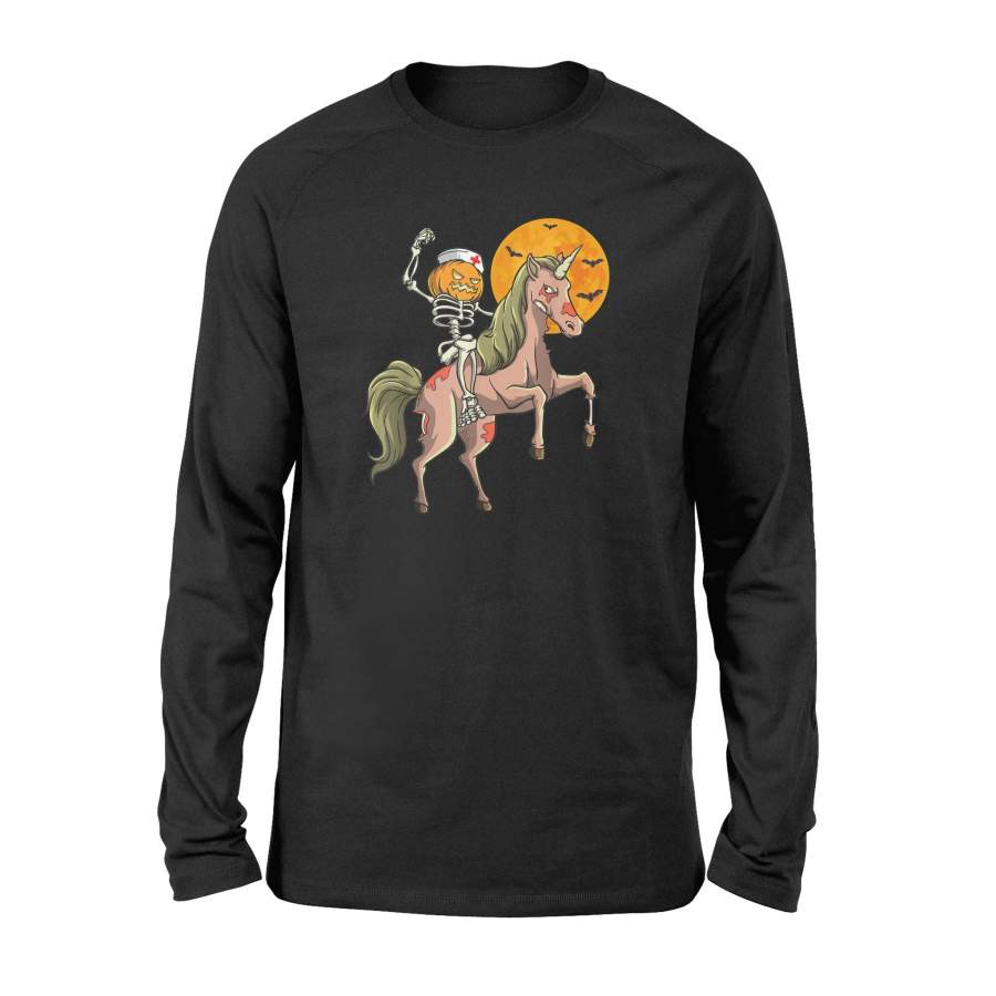 Zombie Unicorn Nurse Skeleton Scary Nurse Rpn Halloween Long Sleeve T-Shirt