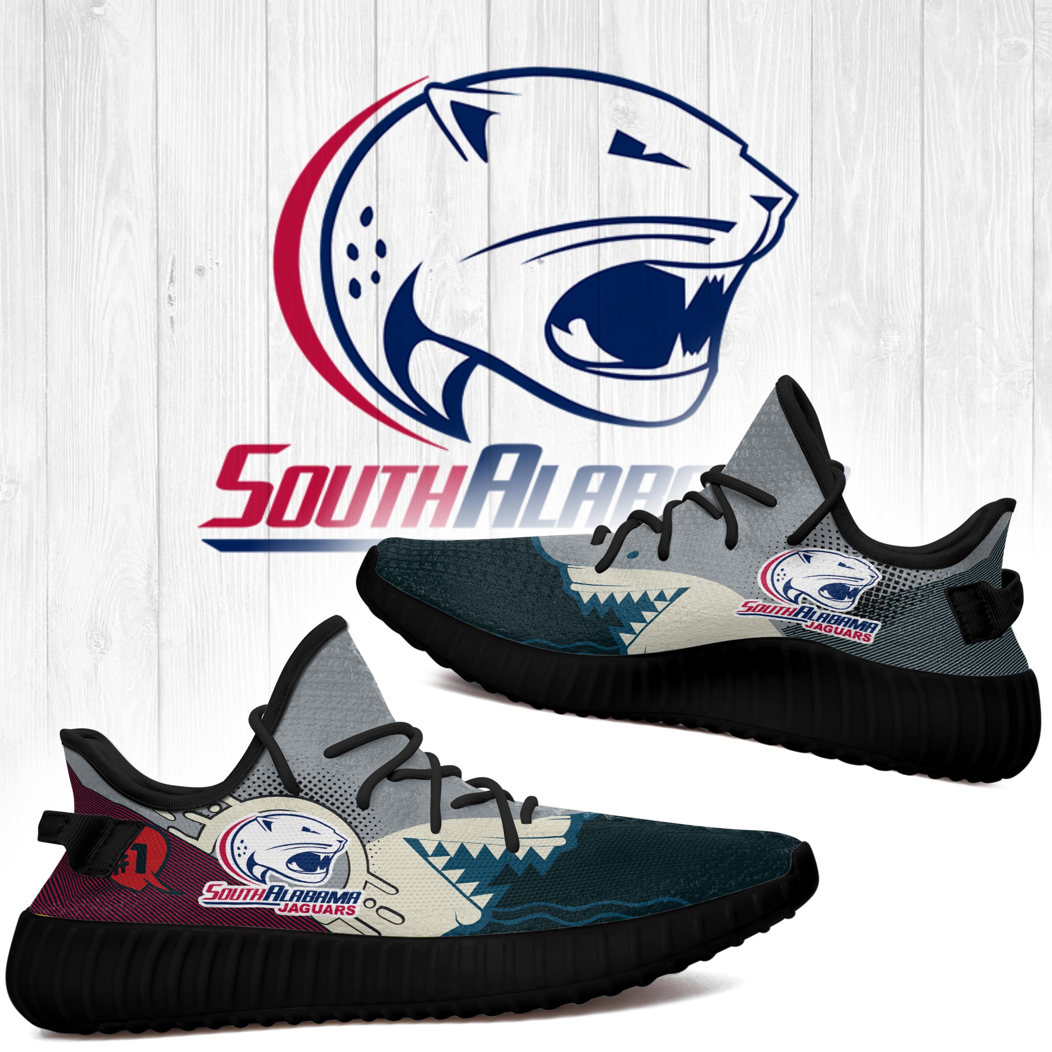 Shark South Alabama Jaguars Ncaa Yeezy Boost 350 V2 Shoes L1610-65