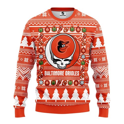Baltimore Orioles Grateful Dead Christmas Gift For Fan Ugly Wool Sweater Christmas