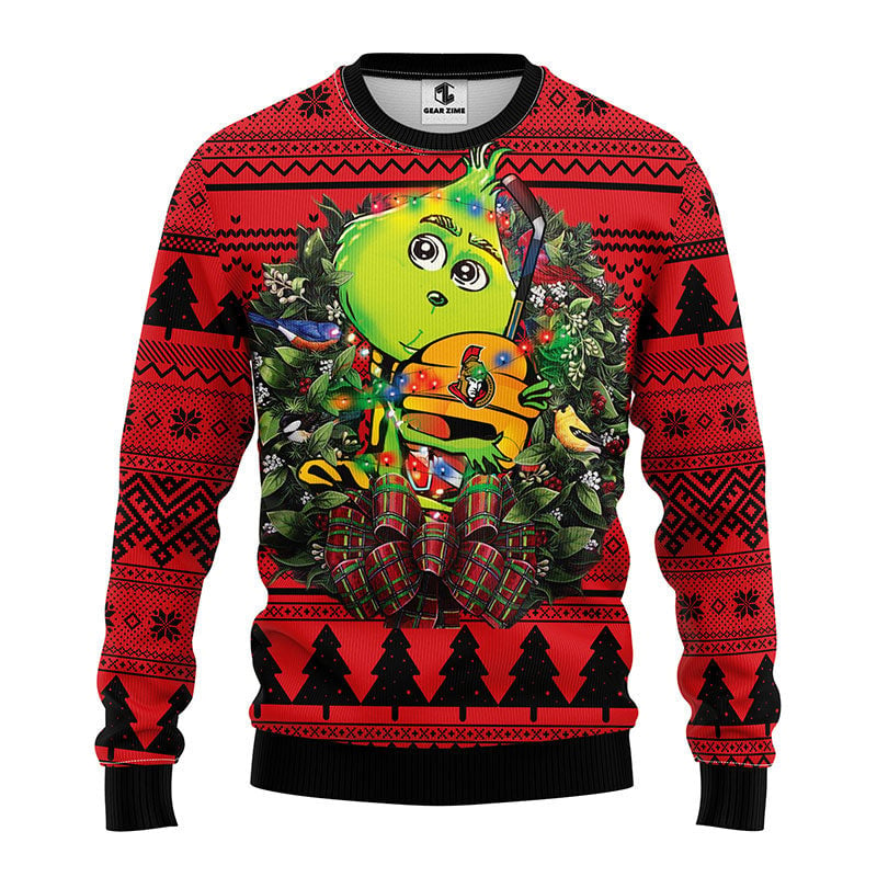 Ottawa Senators Grinch Hug Ugly Christmas Sweater