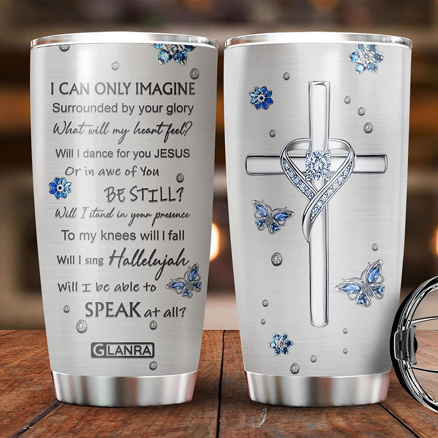 20Oz Can Only Imagine Tumbler, Faith Jewelry Style, Butterfly And Cross Gift For Christian, Gifts For Women Tumbler Cup With Lid Double Wall Vacuum Thermos Insulated Travel Coffee Mug