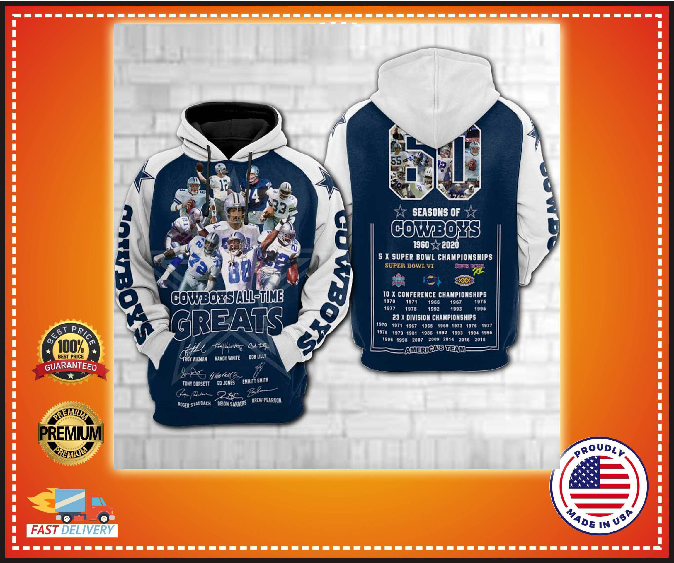 Dallas Cowboys All Time Greats 90 Unisex 3D Hoodie Gift For Fans