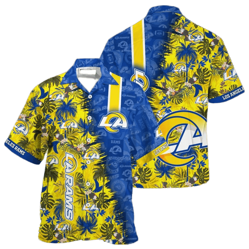 Los Angeles Rams Hawaiian Shirt Los Angeles Rams Symbol Tropical Forest Blue Yellow Hawaii Shirt Los Angeles Rams Aloha Shirt For Women