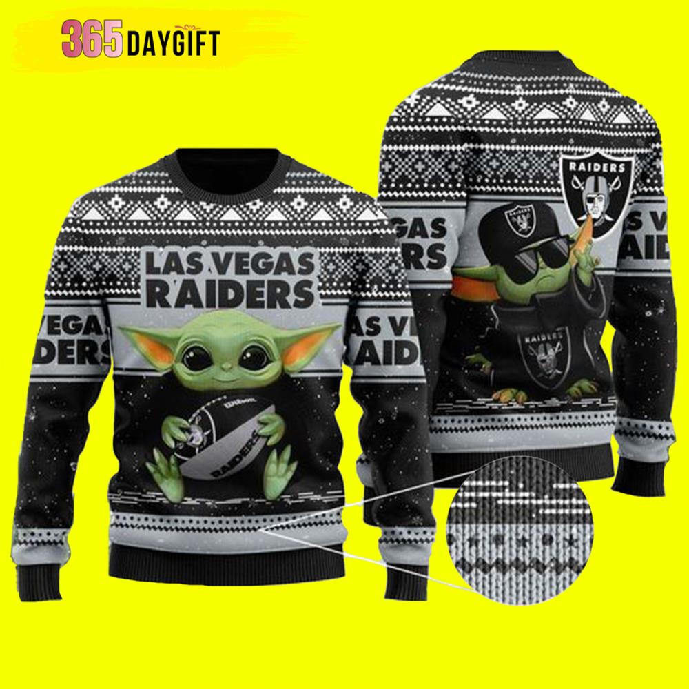Yoda Ugly Christmas All Over Print Raiders Gift For Fan Ugly Wool Sweater Christmas