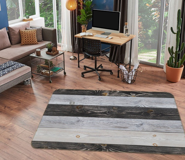 3D Black White Planks Area Rug Home Decor