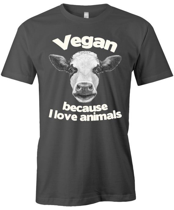 Vegan Cow T Shirt Because I Love Animals American Apparel Poly Cotton Unisex T Shirt Item 2829